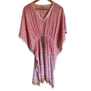 NWOT World Market Tie Waist Gauzy Cotton Tie Waist Orange White Swim Cover Up Dr